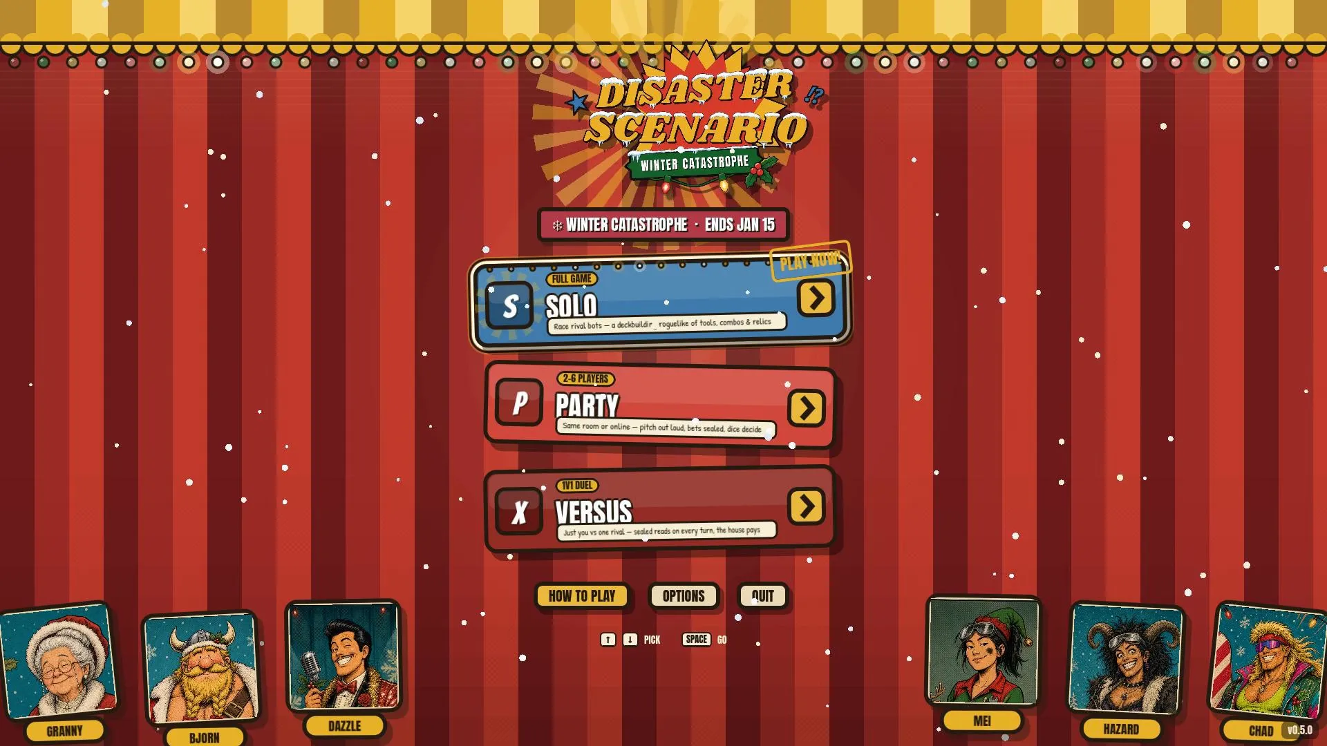The transformed winter main menu with countdown, snow and the North Pole cast